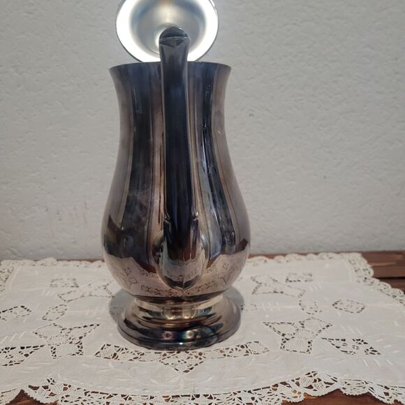 Vtg Oneida Silver Plate Coffee Tea Pot 10.75" Hinged Teapot round base US made - Picture 4 of 12